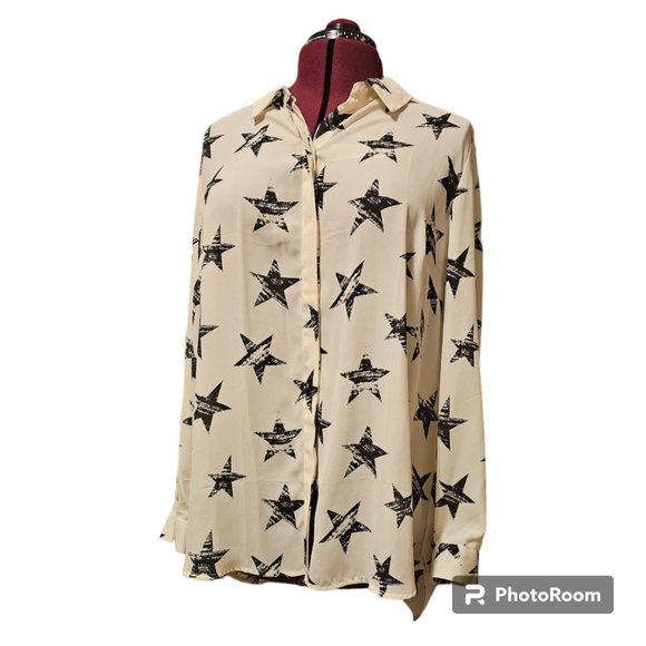 Lane Bryant Distressed Star Sheer Button Down Shirt Long Back Size 18/20 - Picture 4 of 9